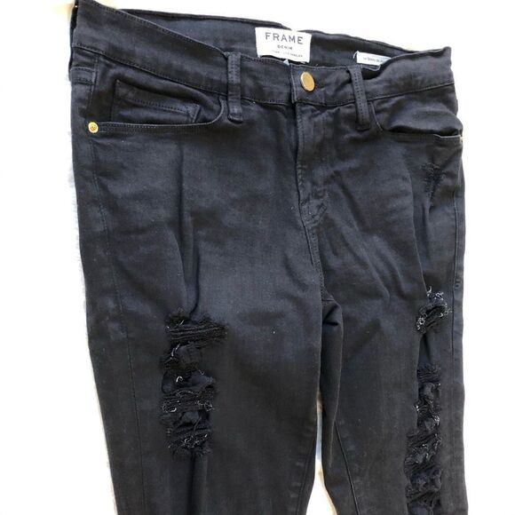Frame De Jeanne Black Distressed Skinny Jeans - Women’s 28 - Picture 7 of 9